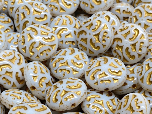 Lentil Beads With Ornaments 14mm
